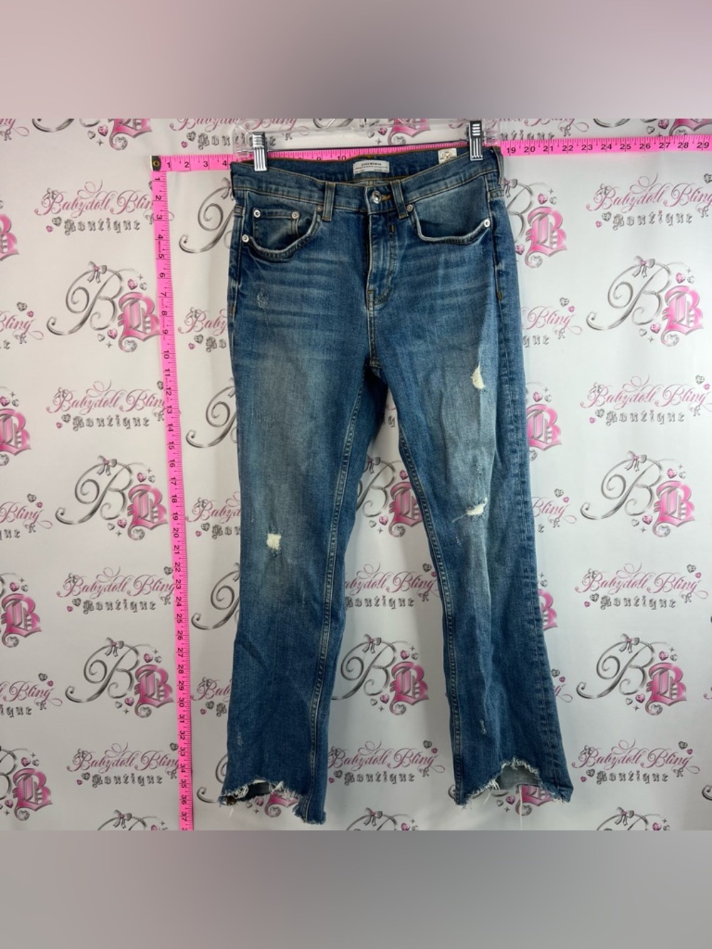 Zara jeans pants light blue wash Distressed Medium Blue Straight Leg Jeans